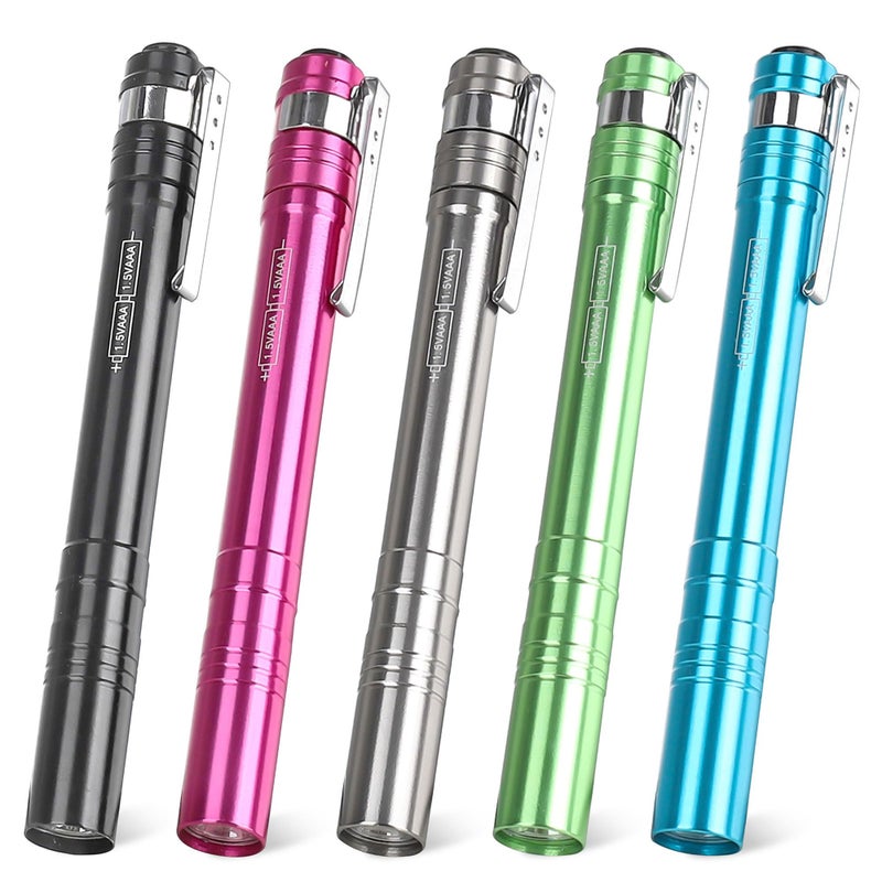 SEAMAGIC 5-Pack LED Penlight Set with 10-Piece Pre-Installed Batteries, Aluminum Handheld Flashlights with Clip for Night Walks, Inspection, Emergency - Image 1